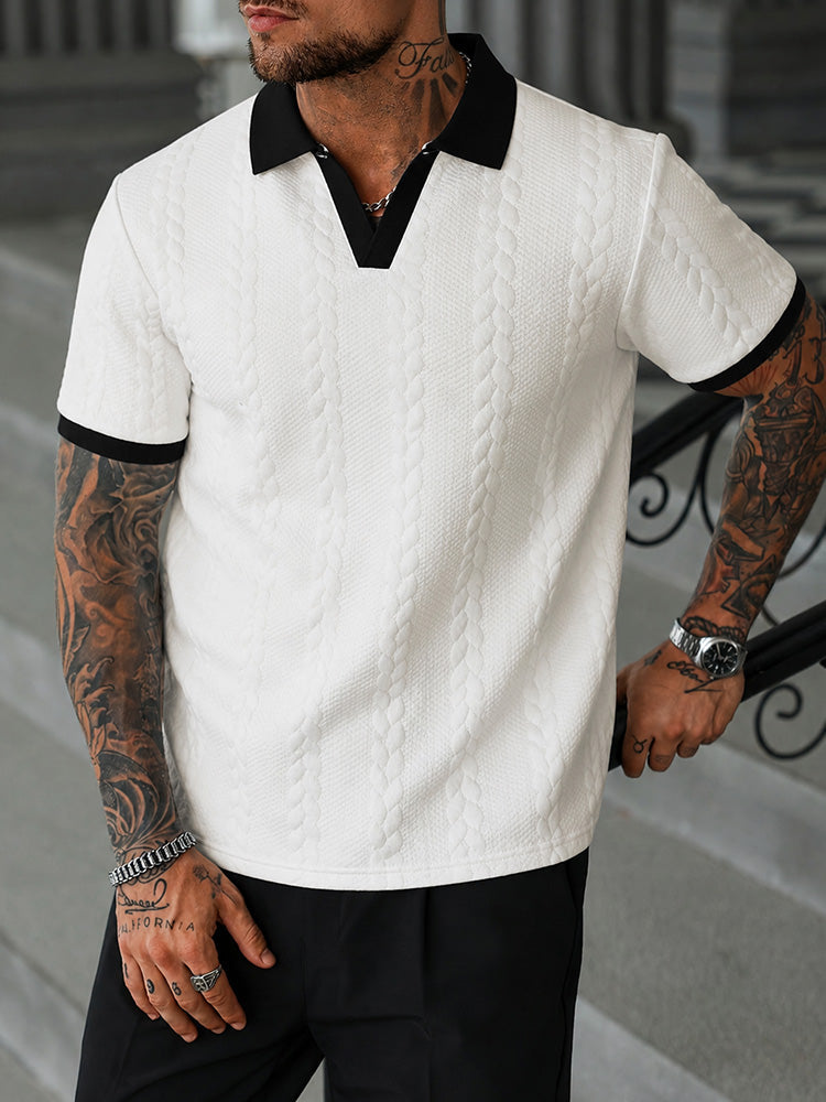 Buttonless V-Neck Cable Textured Casual Business Tee