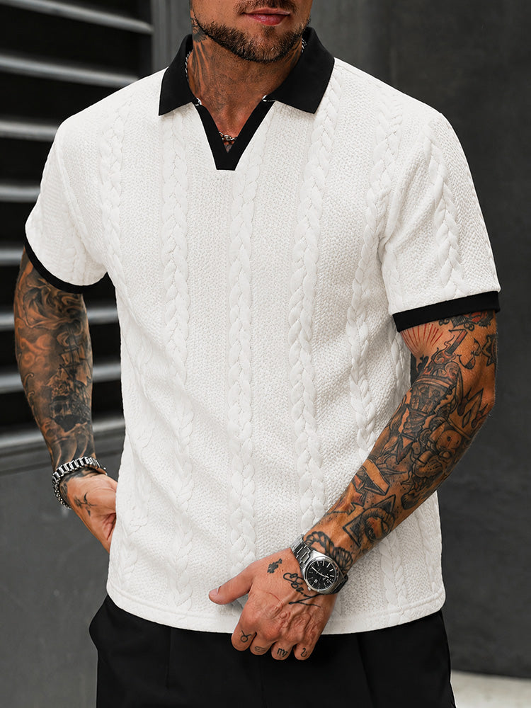 Buttonless V-Neck Cable Textured Casual Business Tee