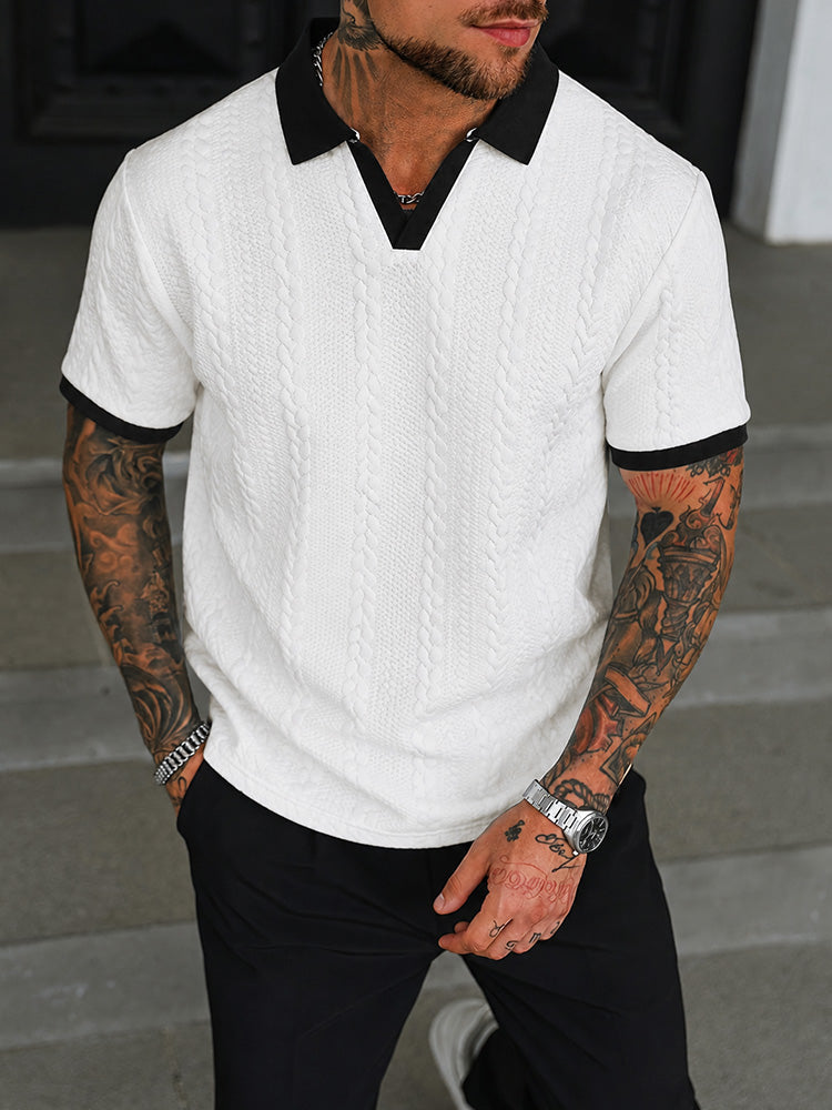Buttonless V-Neck Cable Textured Casual Business Tee