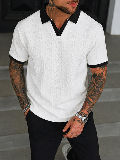 Buttonless V-Neck Cable Textured Casual Business Tee