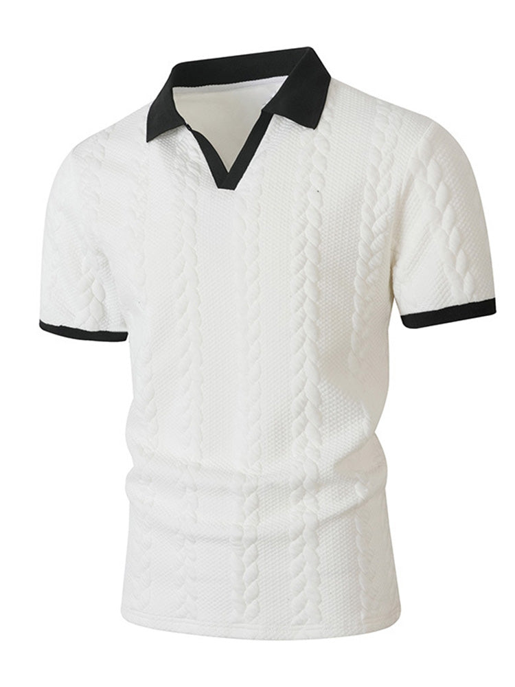 Buttonless V-Neck Cable Textured Casual Business Tee