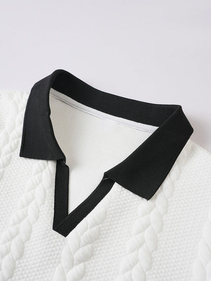 Buttonless V-Neck Cable Textured Casual Business Tee