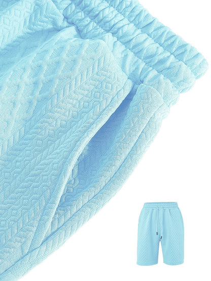 Textured Jacquard Polo Shirt and Shorts 2 Piece Set