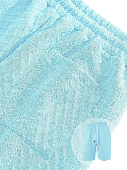 Textured Jacquard Polo Shirt and Shorts 2 Piece Set