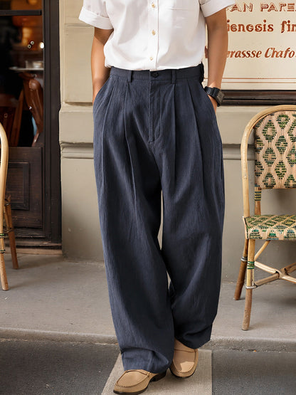Pleated Wide Leg Washed Linen Pants