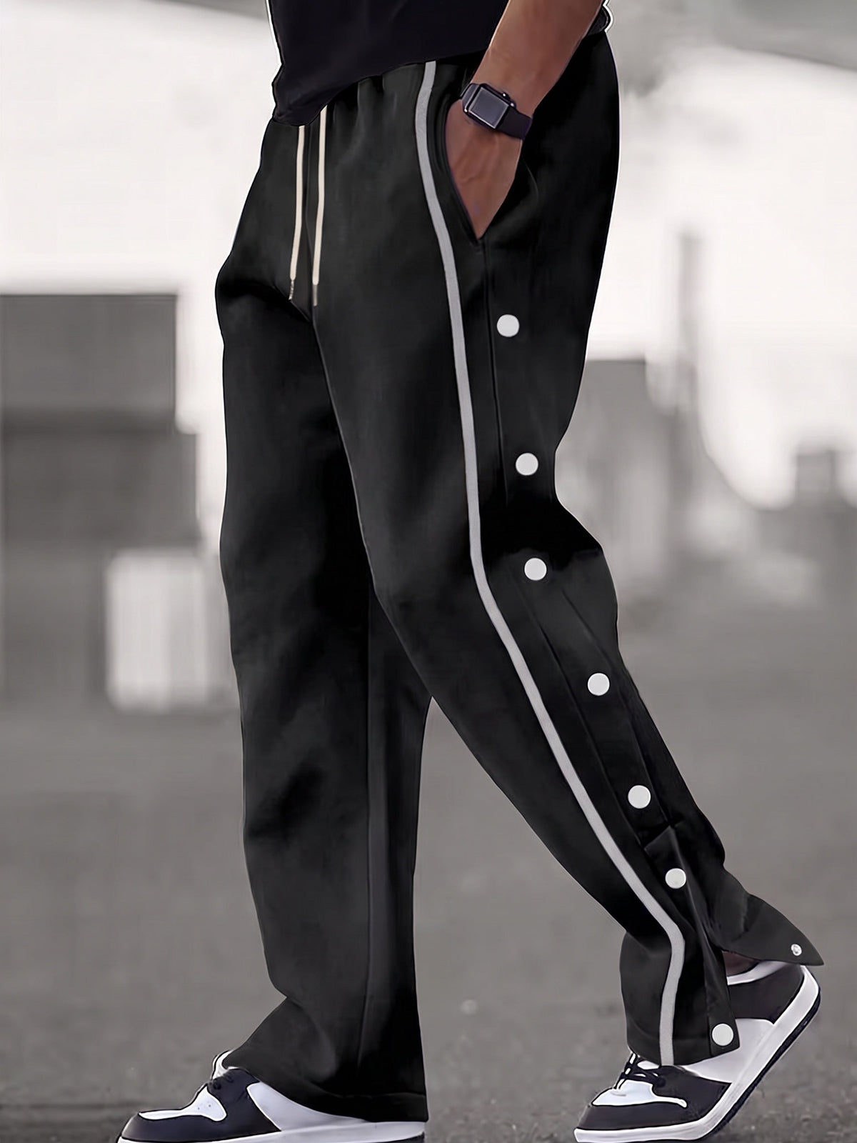 Retro Side Snap Button Wide Leg Track Pants