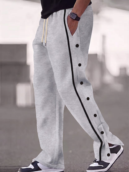 Retro Side Snap Button Wide Leg Track Pants