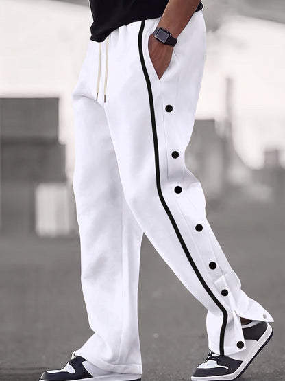 Retro Side Snap Button Wide Leg Track Pants