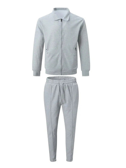 Modern Smart Casual Plaid Zip Jacket and Slim Pants Set