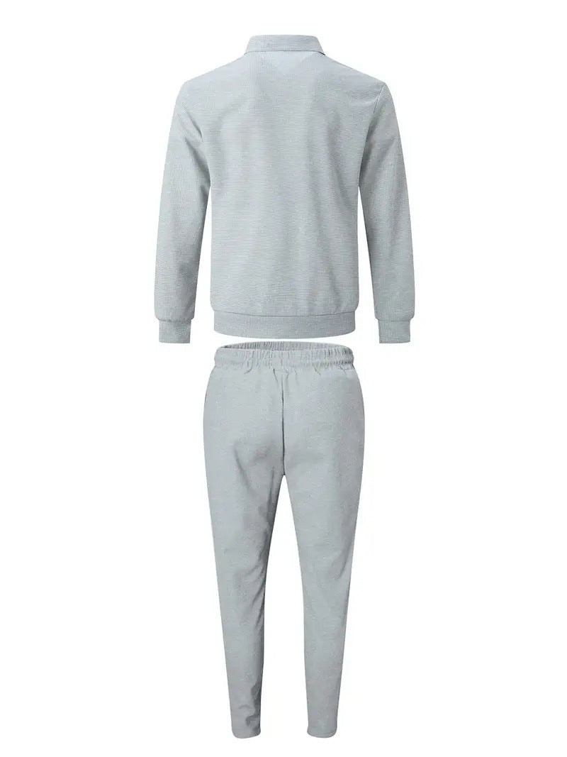 Modern Smart Casual Plaid Zip Jacket and Slim Pants Set