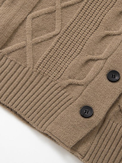 Cable Knit Shawl Collar Button-Up Cardigan
