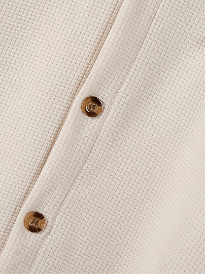 Waffle Knit Lapel Collar 2-Piece Shirt Set