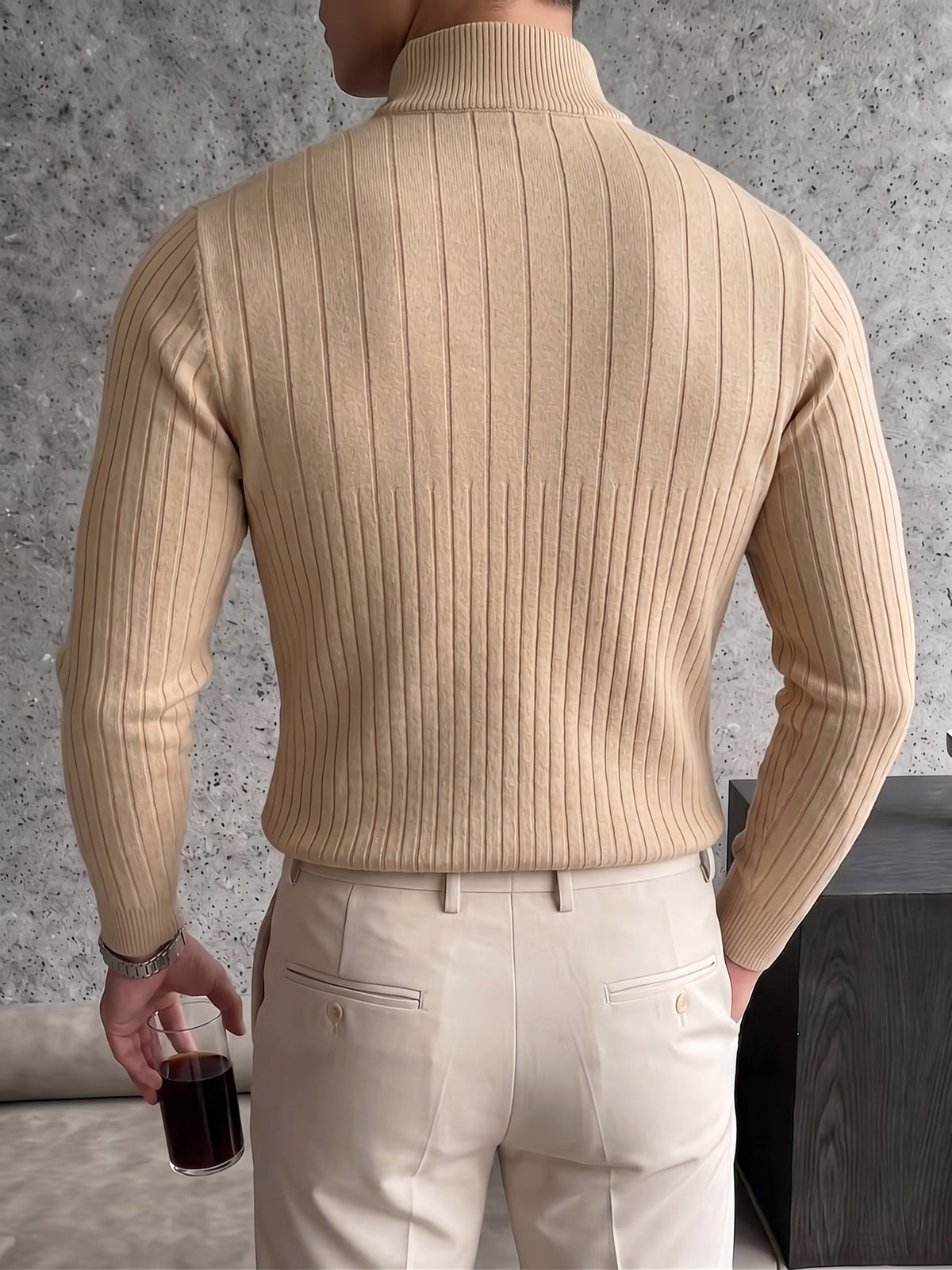 Half-Zip Ribbed Knit Sweater