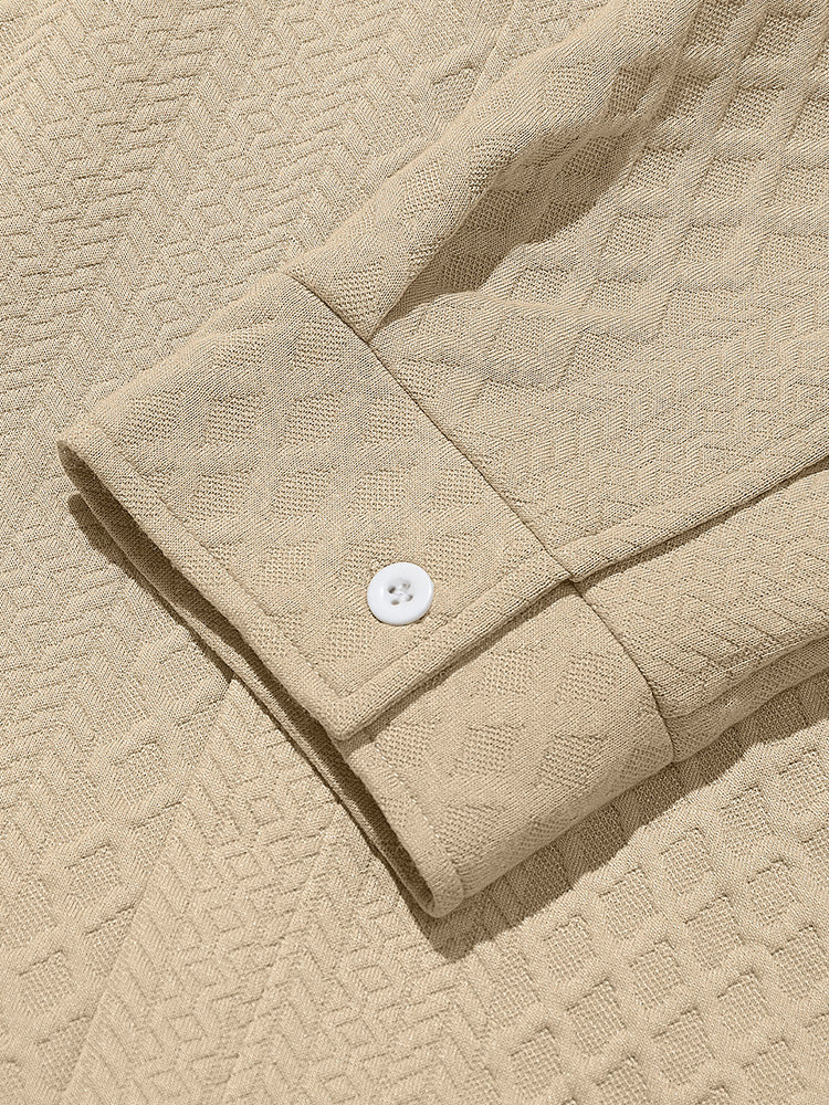 Embossed Jacquard Long Sleeve Button-Down Shirt