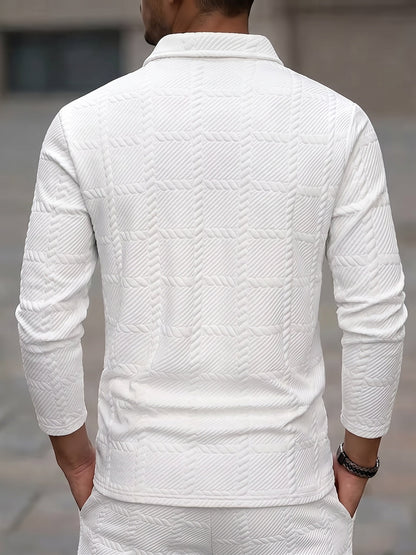 Textured Jacquard Long Sleeve Polo Shirt