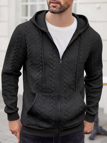 Casual 3D Embossed Zip-Up Hoodie