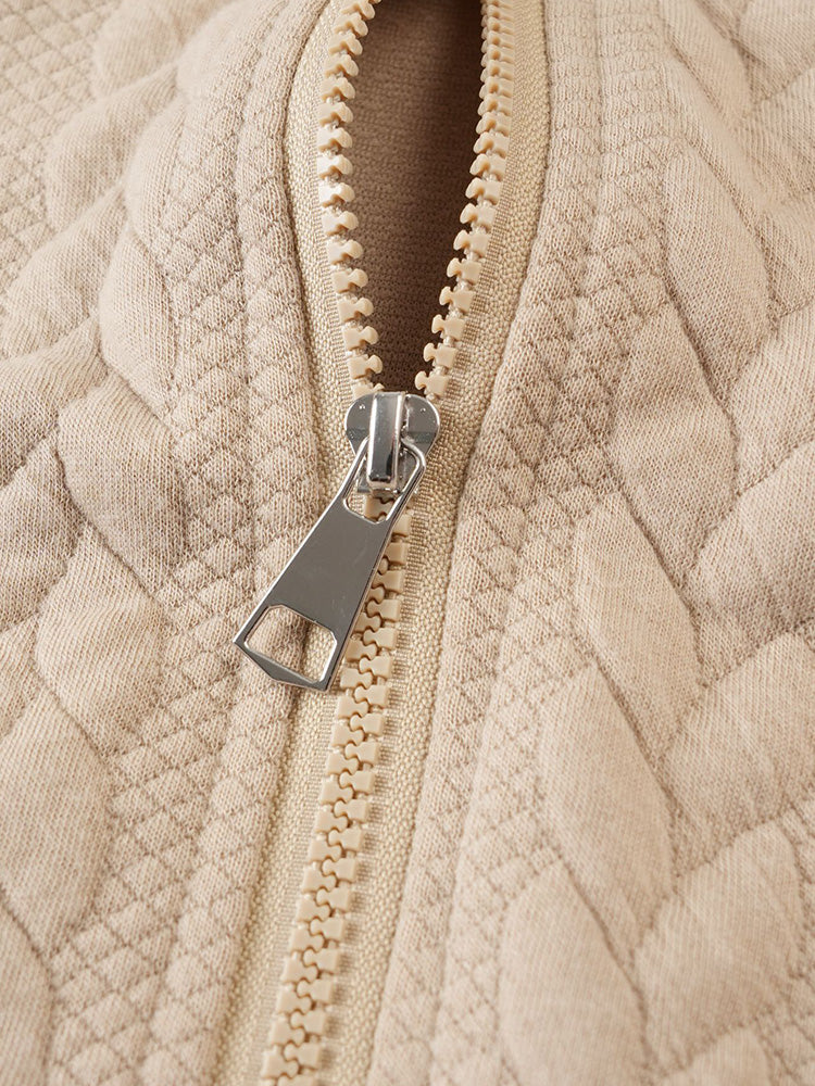 Casual 3D Embossed Zip-Up Hoodie