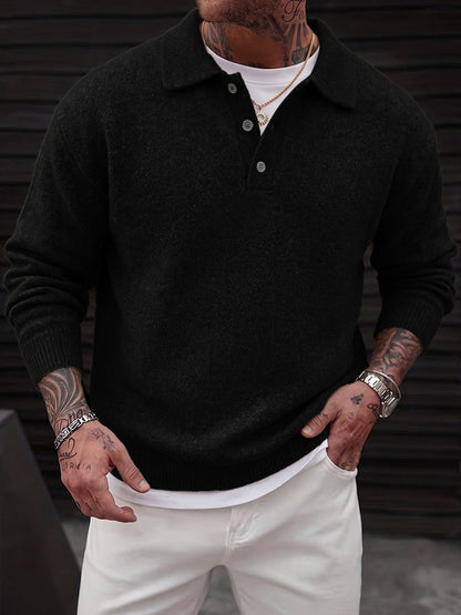 Lapel Polo Pullover Sweater Loose Fit