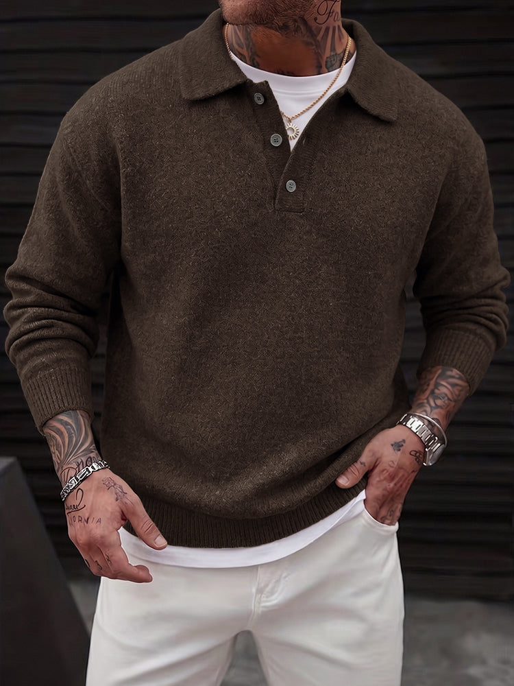 Lapel Polo Pullover Sweater Loose Fit