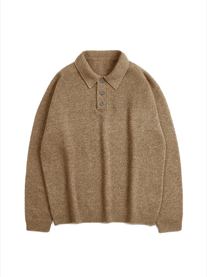 Lapel Polo Pullover Sweater Loose Fit