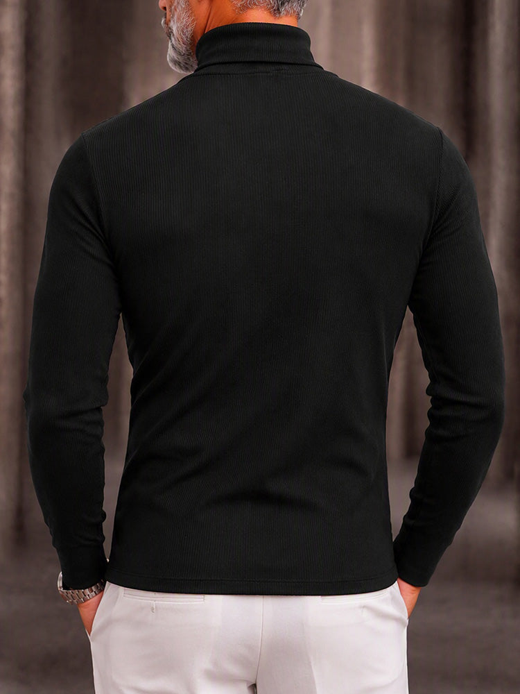 Decorative Buttons Ribbed Knit Turtleneck Sweater
