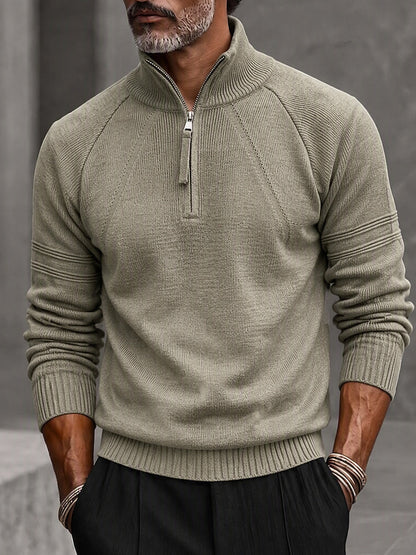 Quarter Zip Mock Neck Raglan Sleeve Knit Sweater