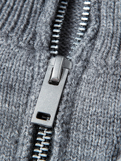 Double Collar Quarter-Zip Button Hooded Knit Pullover Sweater