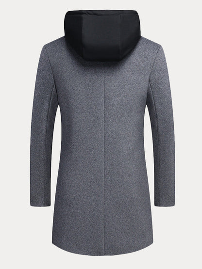 Faux Two-Piece Hooded Wool Blend Overcoat
