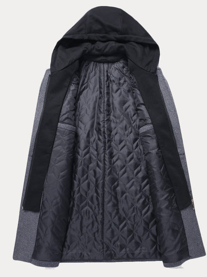 Faux Two-Piece Hooded Wool Blend Overcoat