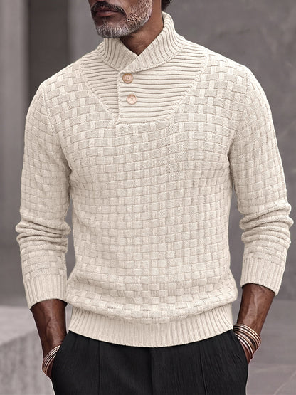 Men's Shawl Mock Neck Textured Knit Pullover Sweater