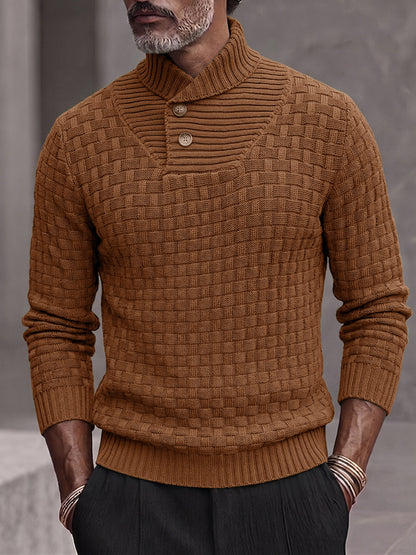 Men's Shawl Mock Neck Textured Knit Pullover Sweater