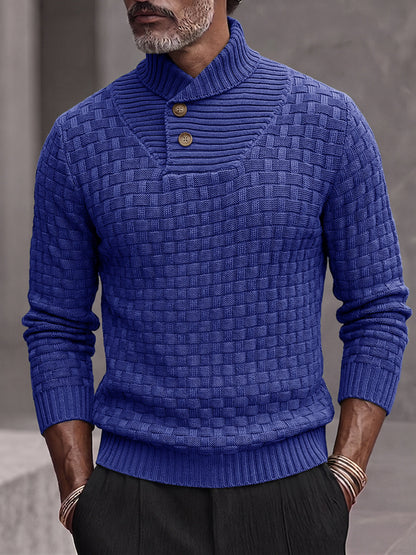 Men's Shawl Mock Neck Textured Knit Pullover Sweater