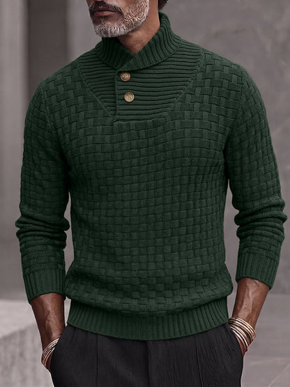 Men's Shawl Mock Neck Textured Knit Pullover Sweater