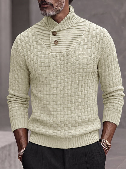 Men's Shawl Mock Neck Textured Knit Pullover Sweater