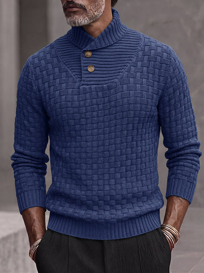 Men's Shawl Mock Neck Textured Knit Pullover Sweater