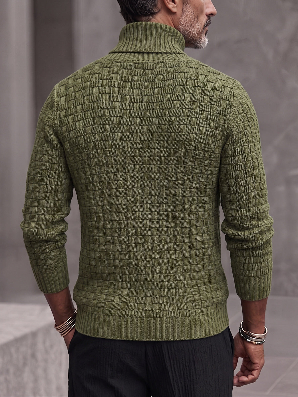 Men's Shawl Mock Neck Textured Knit Pullover Sweater