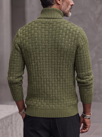 Men's Shawl Mock Neck Textured Knit Pullover Sweater