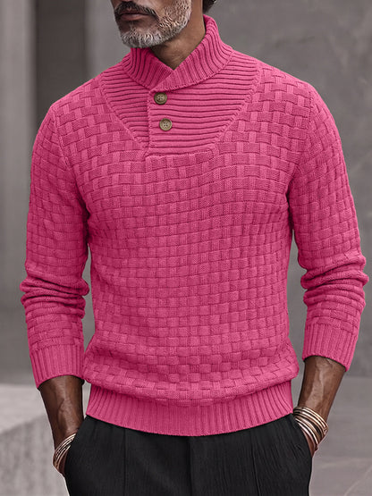 Men's Shawl Mock Neck Textured Knit Pullover Sweater