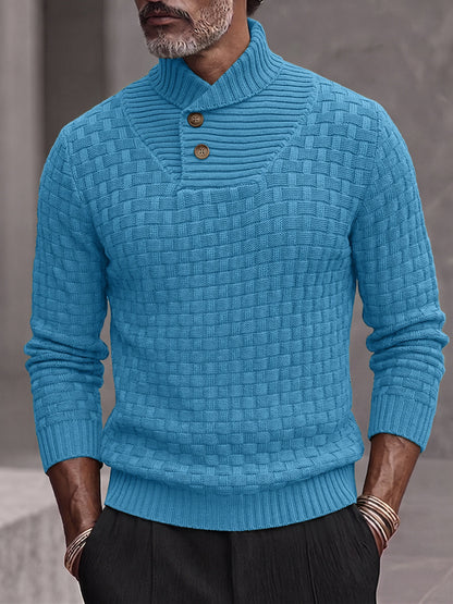 Men's Shawl Mock Neck Textured Knit Pullover Sweater