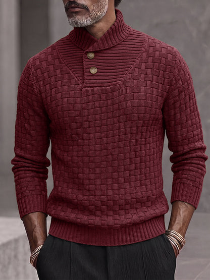 Men's Shawl Mock Neck Textured Knit Pullover Sweater