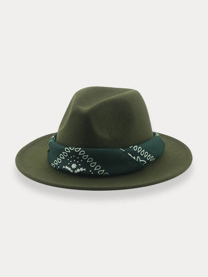 Flat Brim Fedora Hat with Kirchief