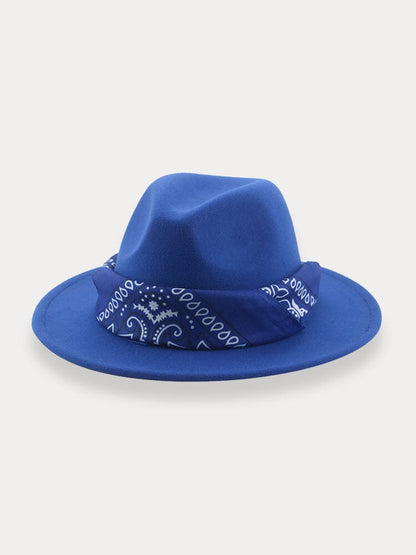 Flat Brim Fedora Hat with Kirchief