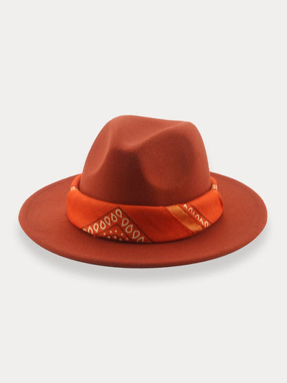Flat Brim Fedora Hat with Kirchief