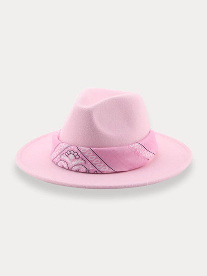 Flat Brim Fedora Hat with Kirchief