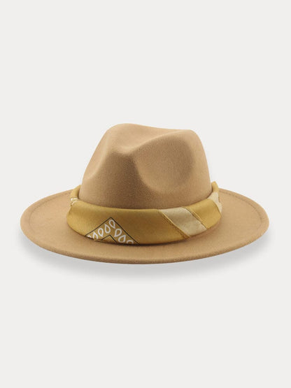 Flat Brim Fedora Hat with Kirchief