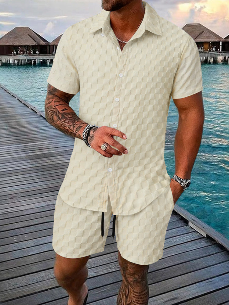 Men's Bubble Jacquard 2-Piece Shirt & Shorts Set