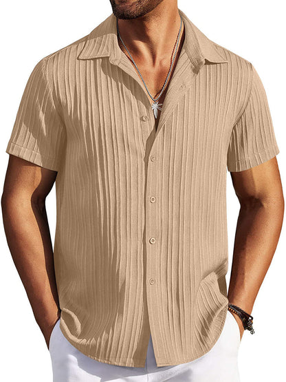 Casual Textured Summer Short Sleeve Beach Shirt (US Only)